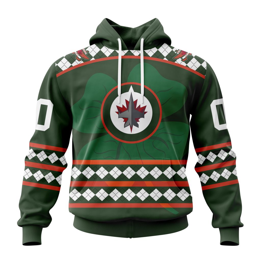 Customized Winnipeg Jets Green Shamrock Celebrate St Patricks Day Unisex Pullover Hoodie