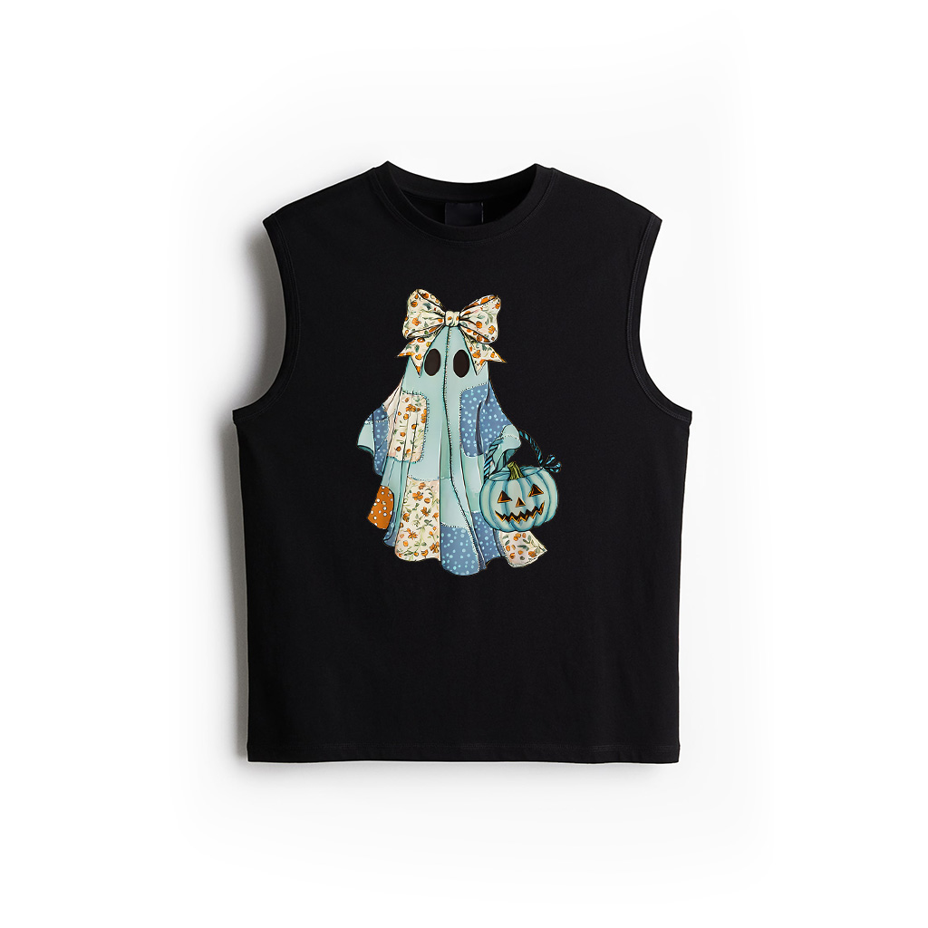 Cute Adorable Patchwork Ghost With Teal Pumpkin Vintage Tank Top