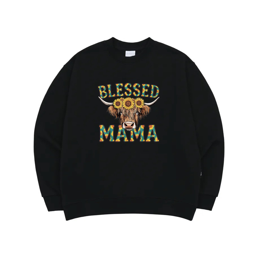 Cute Blessed Mama Highland Cow Mom Sunflowers Mothers Day Sweatshirt