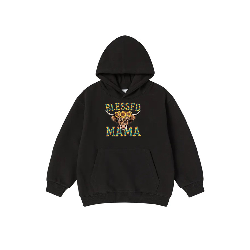 Cute Blessed Mama Highland Cow Mom Sunflowers Mothers Day Hoodie