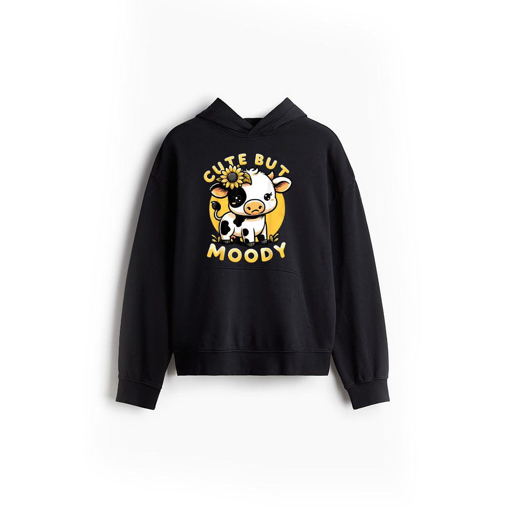 Cute But Moody, Cute Cow, Kids, Farm Baby Cow Sunflower Hoodie