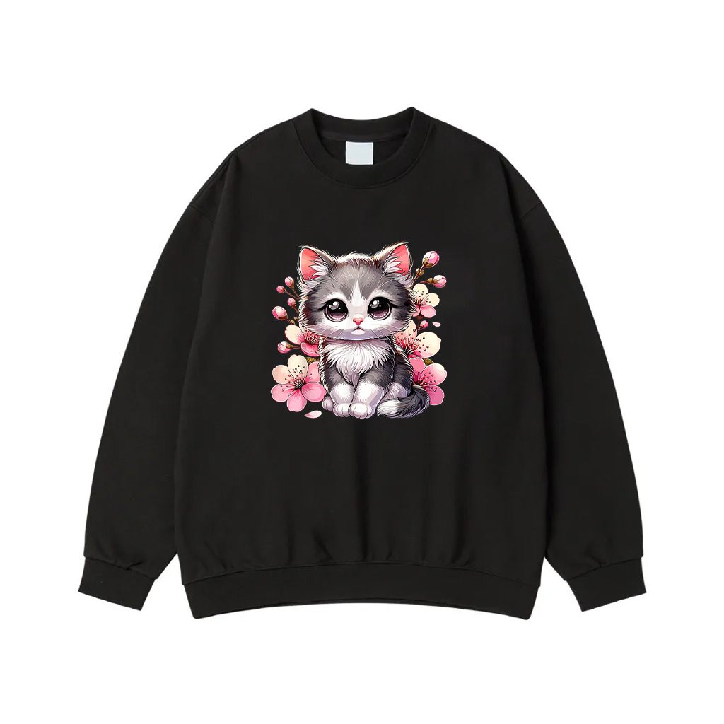 Cute Cat With Cherry Blossoms Cat Sweatshirt