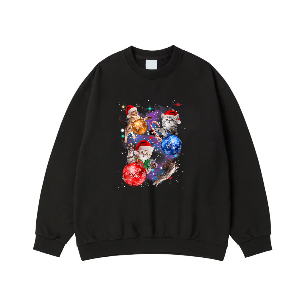 Cute Christmas Cats In Space Ornaments Sweatshirt