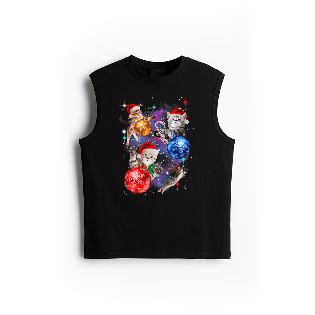Cute Christmas Cats In Space Ornaments Tank Top