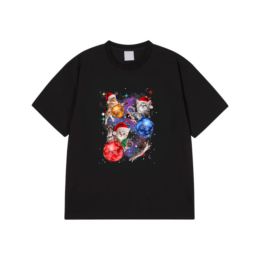 Cute Christmas Cats In Space Ornaments T-Shirt