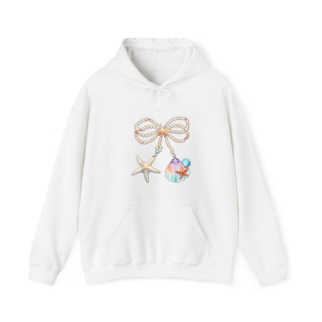 Cute Coquette Pearl Bow Funny Beach Summer Starfish Clam Hoodie