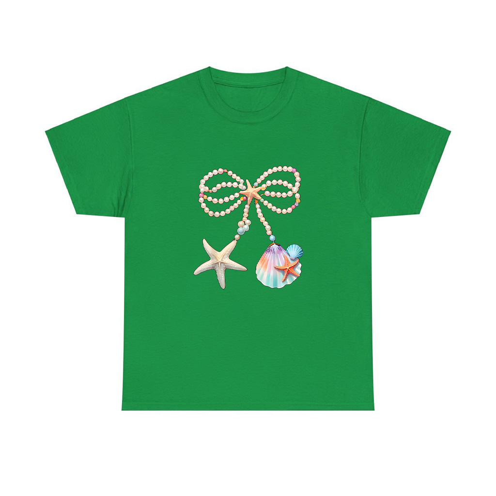 Cute Coquette Pearl Bow Funny Beach Summer Starfish Clam T-Shirt