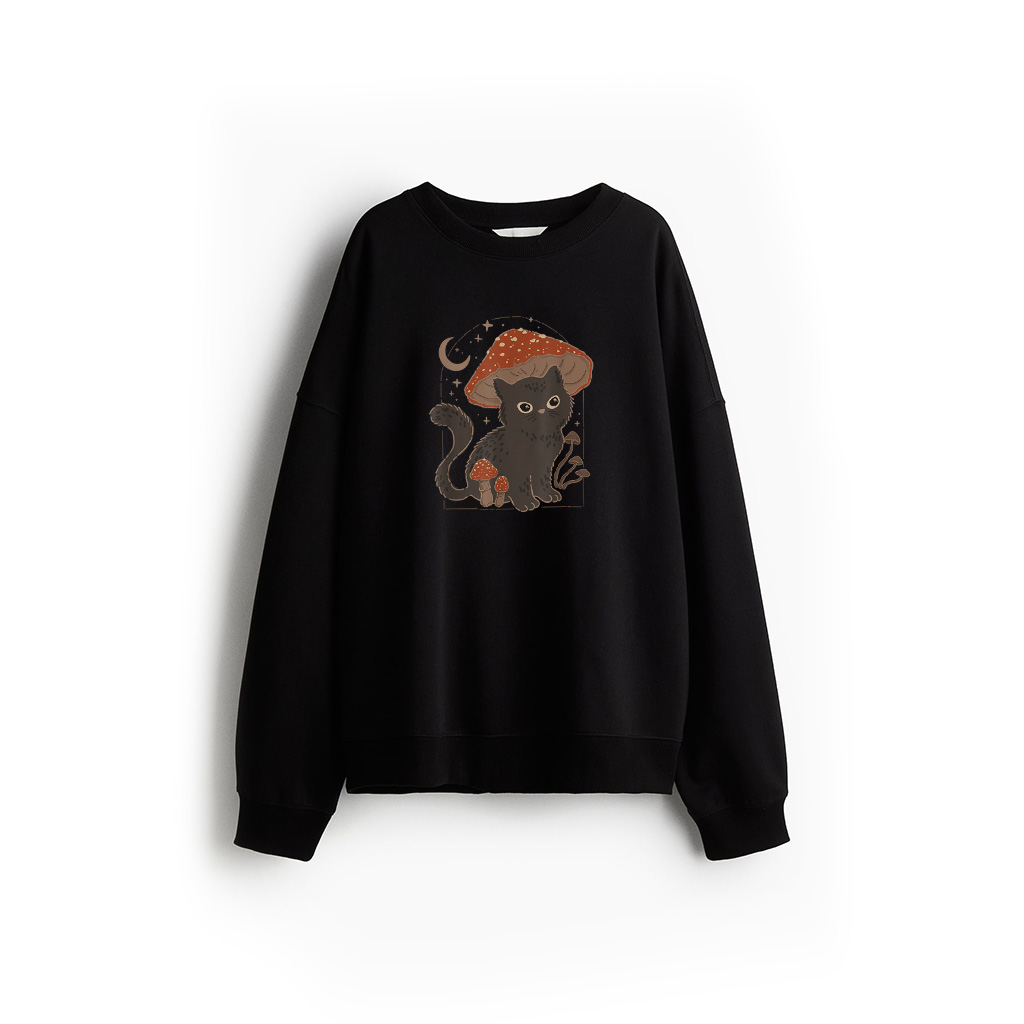 Cute Cottagcore Cat Mushroom Hat Vintage Grunge Aesthetic Sweatshirt 21-07-2025