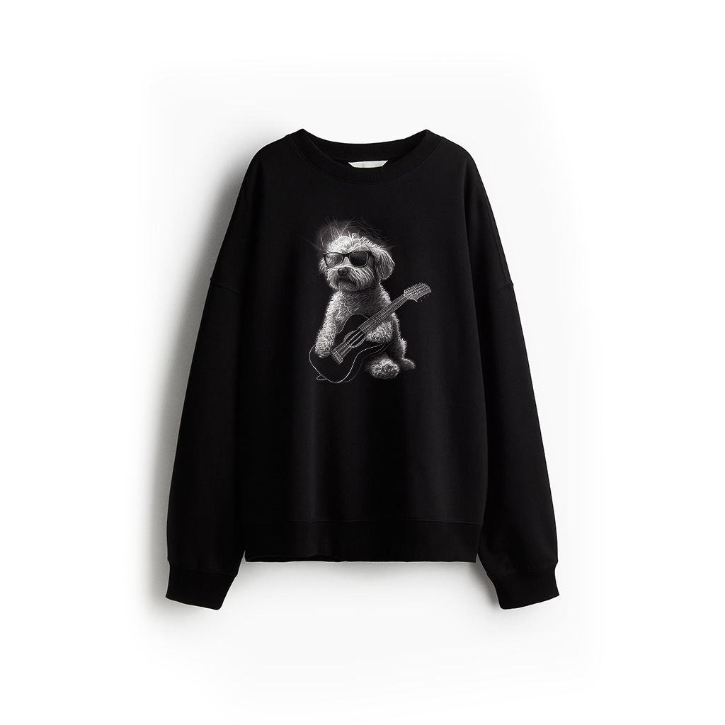 Cute Dog Playing Guitar Graphic Sweatshirt