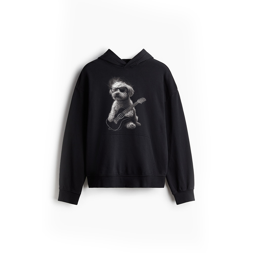 Cute Dog Playing Guitar Graphic Hoodie