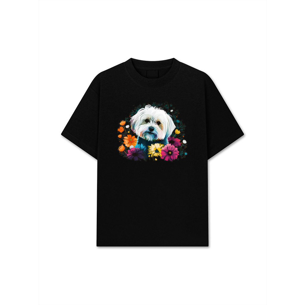 Cute Flower Summer Floral Maltese Dog T-Shirt
