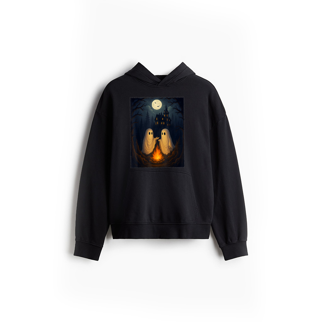 Cute Ghost Campfire Camping Gothic Halloween Vintage Hoodie