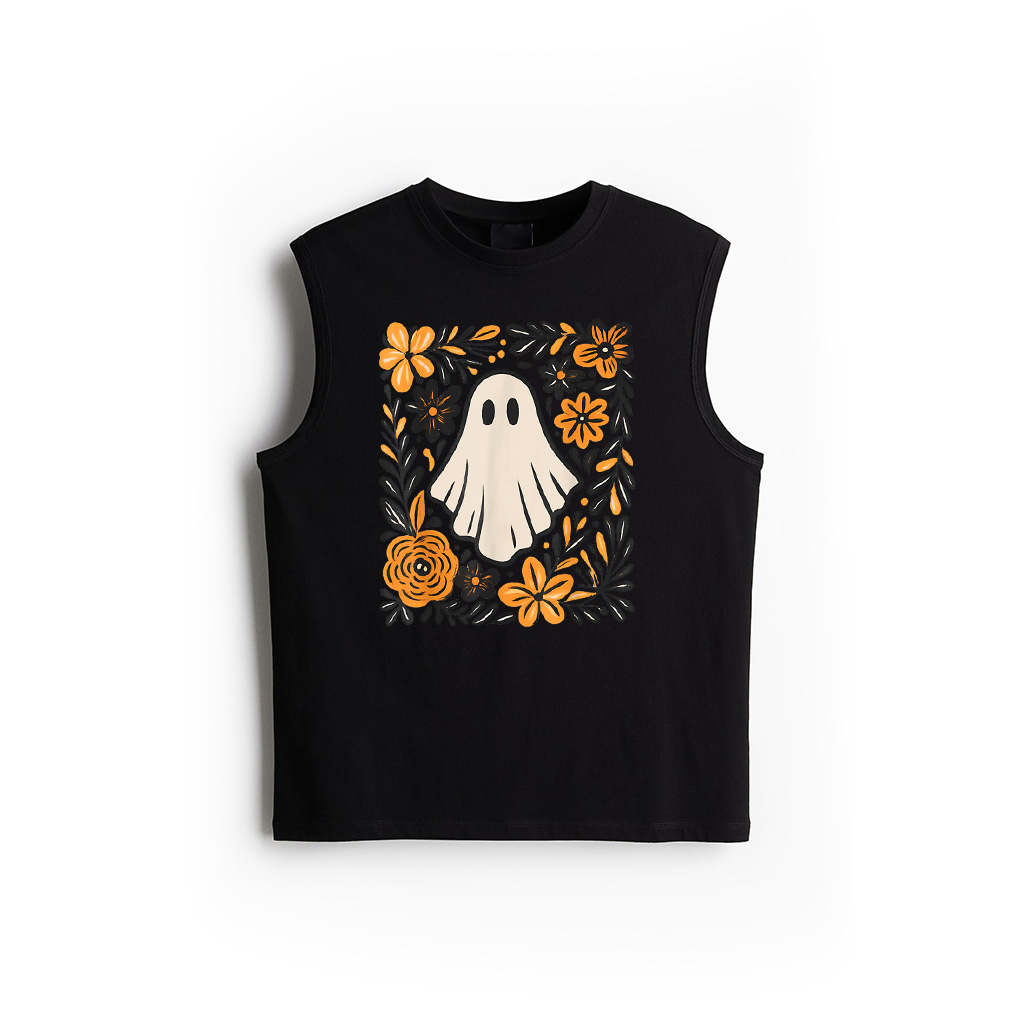 Cute Ghost Wildflower Spooky Season Halloween Trick Or Treat Tank Top