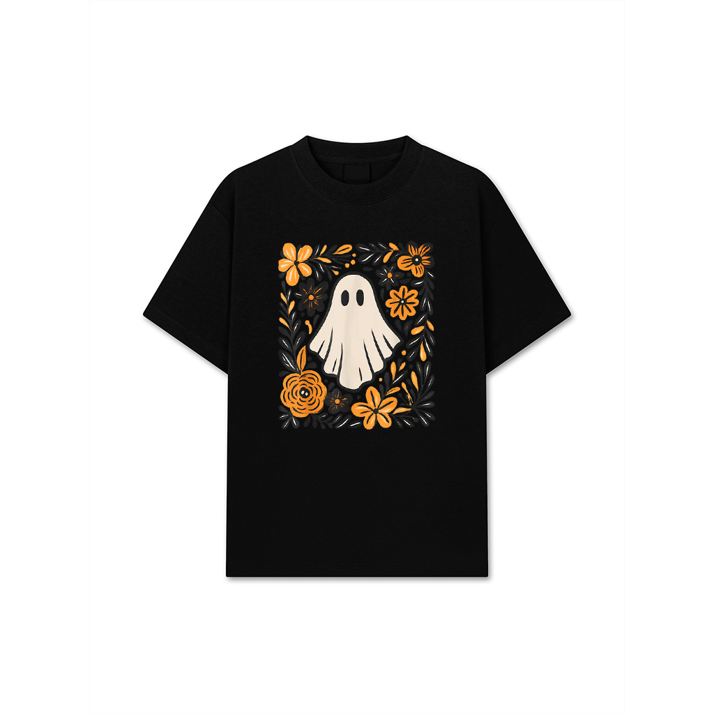 Cute Ghost Wildflower Spooky Season Halloween Trick Or Treat T-Shirt