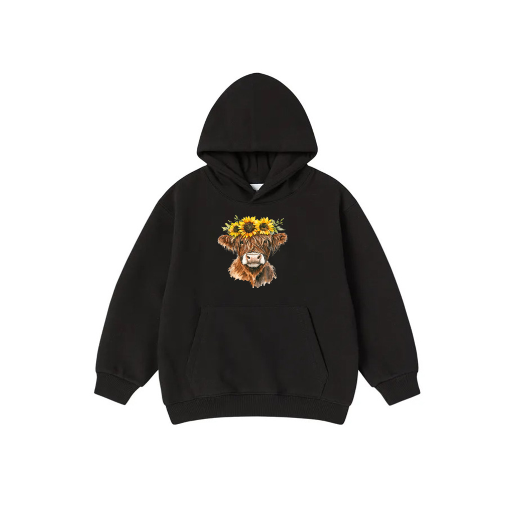 Cute Highland Cow With Sunflowers Floral Scottish Farm Hoodie