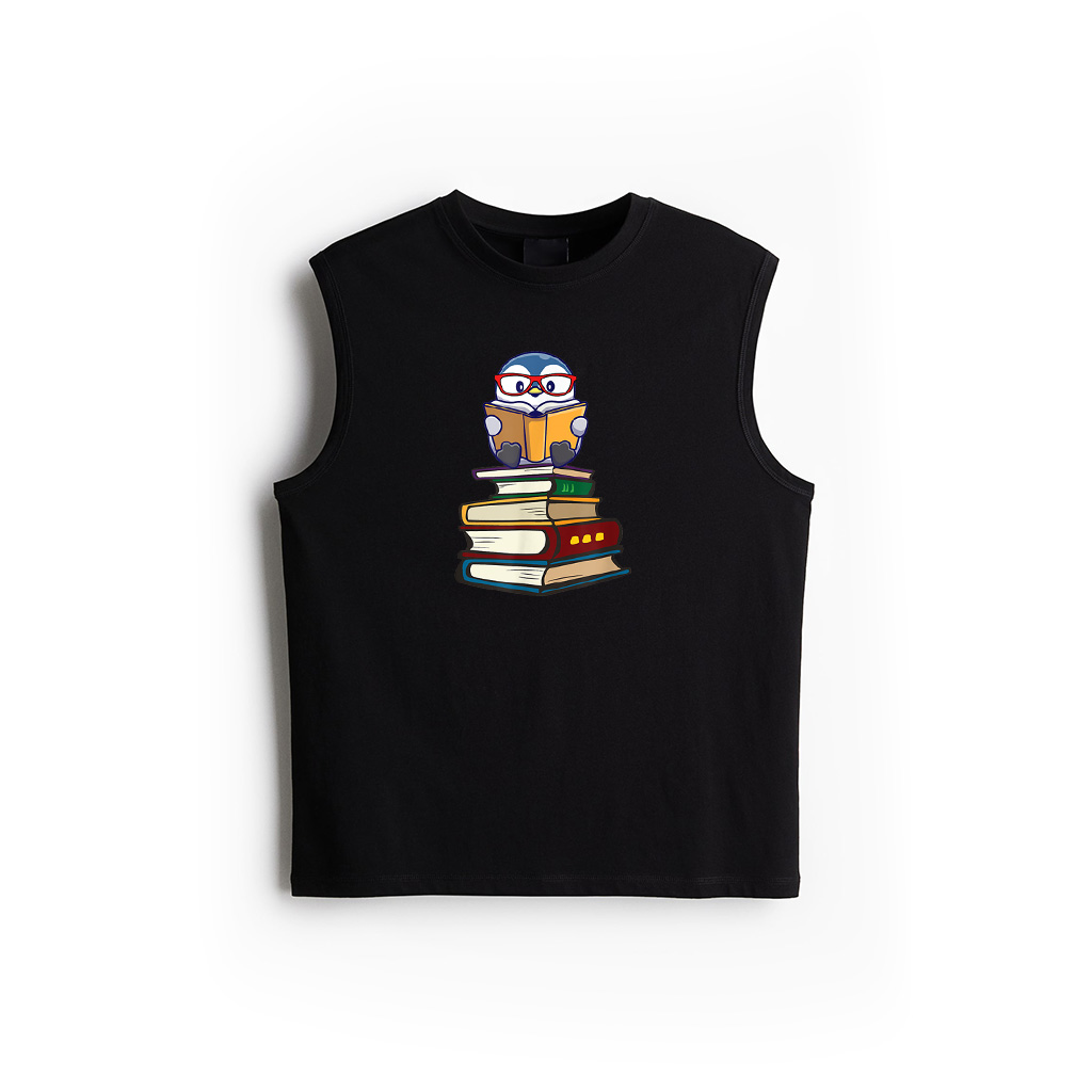 Cute Kawaii Kids Animal Lover Reading Books Penguin Tank Top