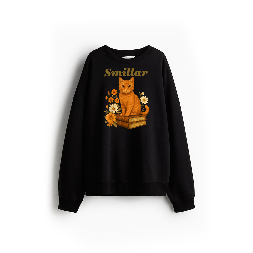 Cute Orange Cat Book Flowers Sweatshirt