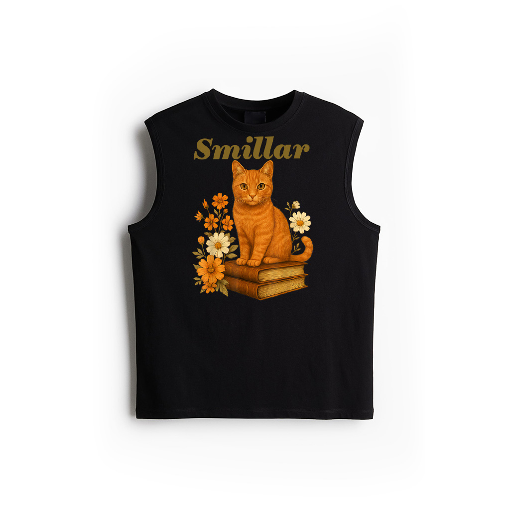 Cute Orange Cat Book Flowers Tank Top