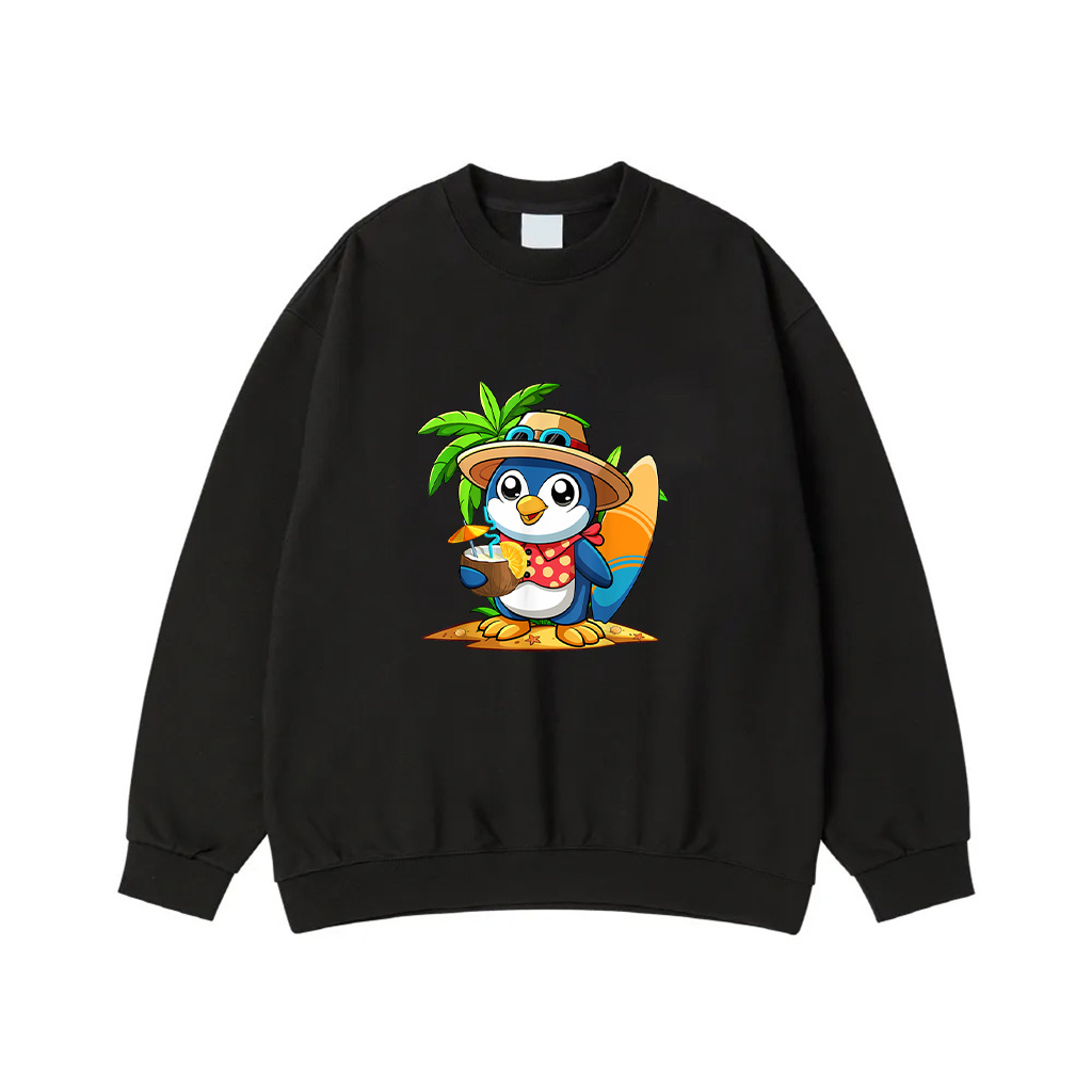 Cute Penguin Drinking Coconut Hawaiian Summer Vacation Sweatshirt