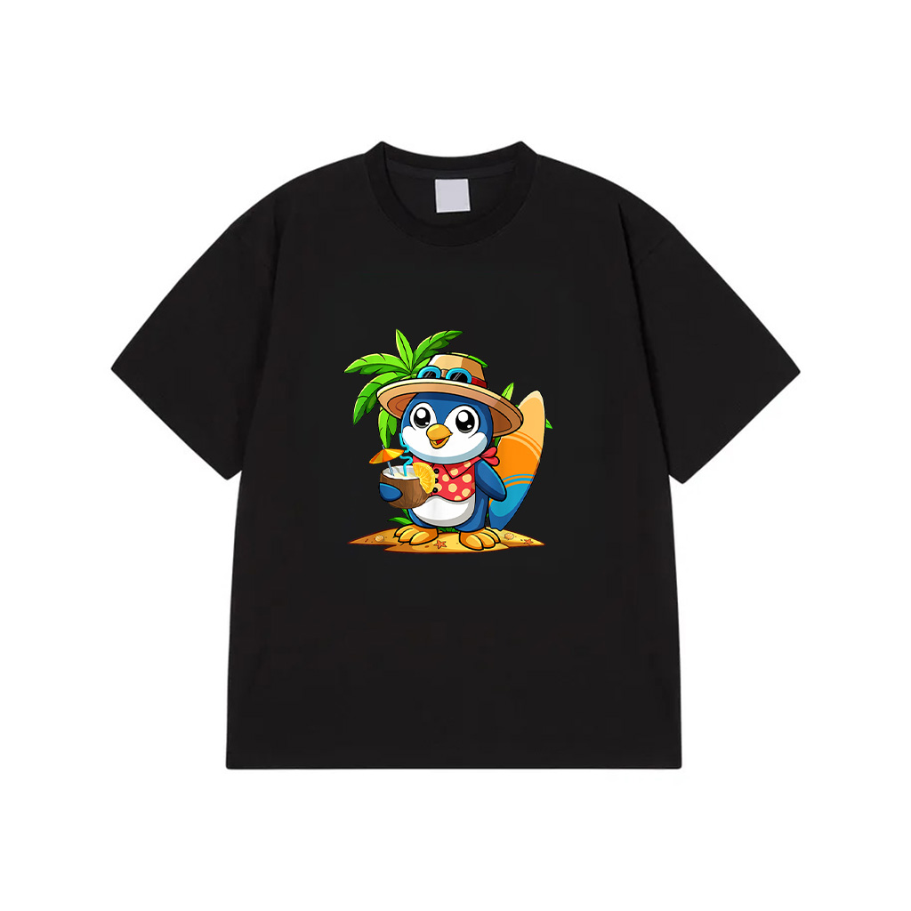 Cute Penguin Drinking Coconut Hawaiian Summer Vacation T-Shirt