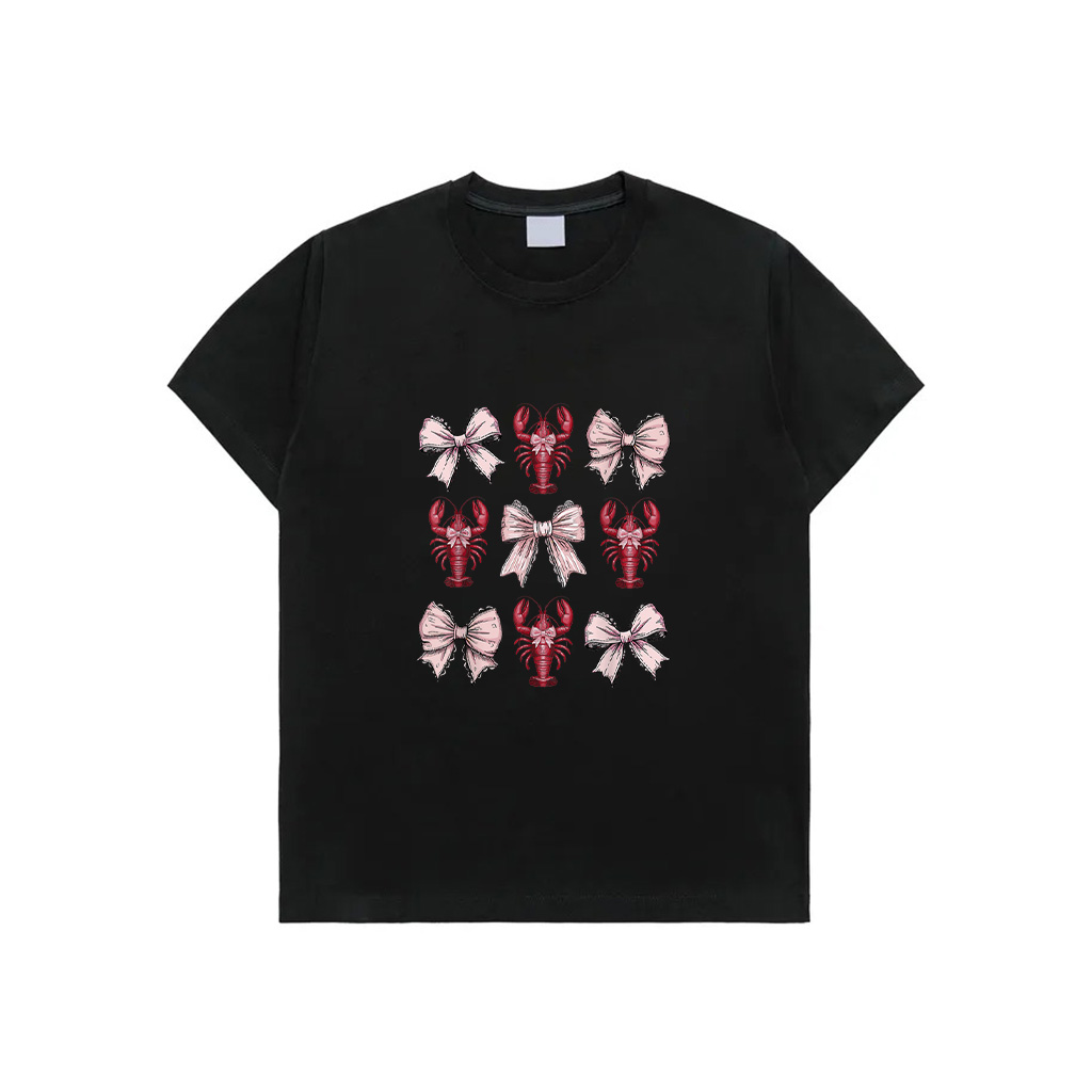 Cute Pink Bow Coquette Crawfish Clean Girl Aesthetic Lobster T-Shirt