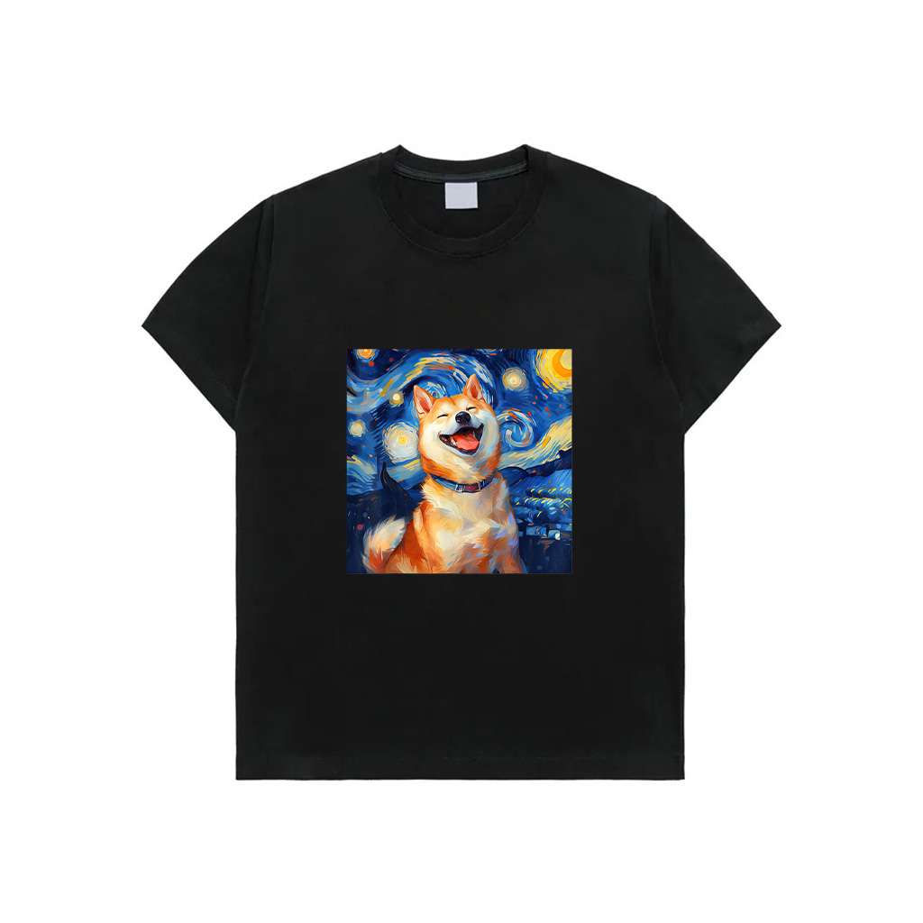 Cute Shiba Inu Dog Starry Night Vincent Van Gogh Painting T-Shirt