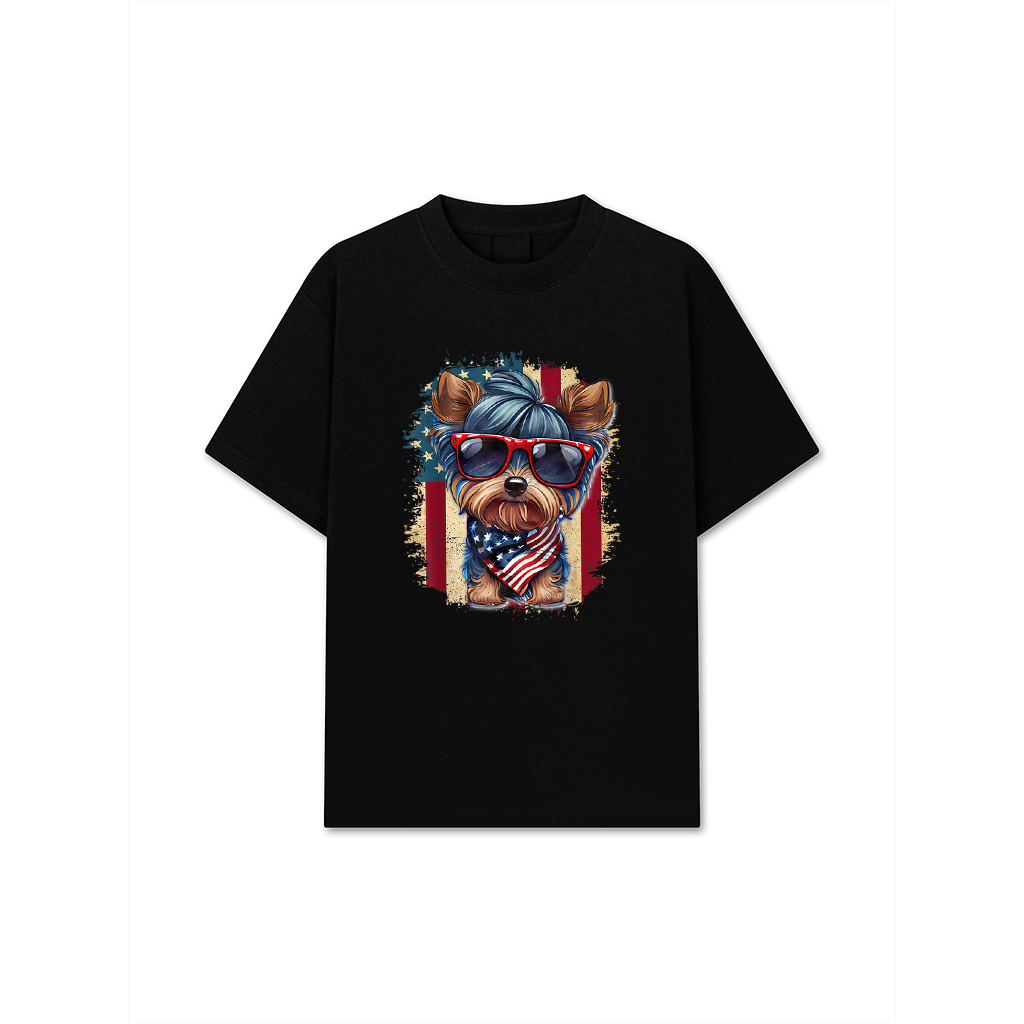 Cute Yorkie Dog Lover July 4Th USA Flag Patriotic Merica T-Shirt