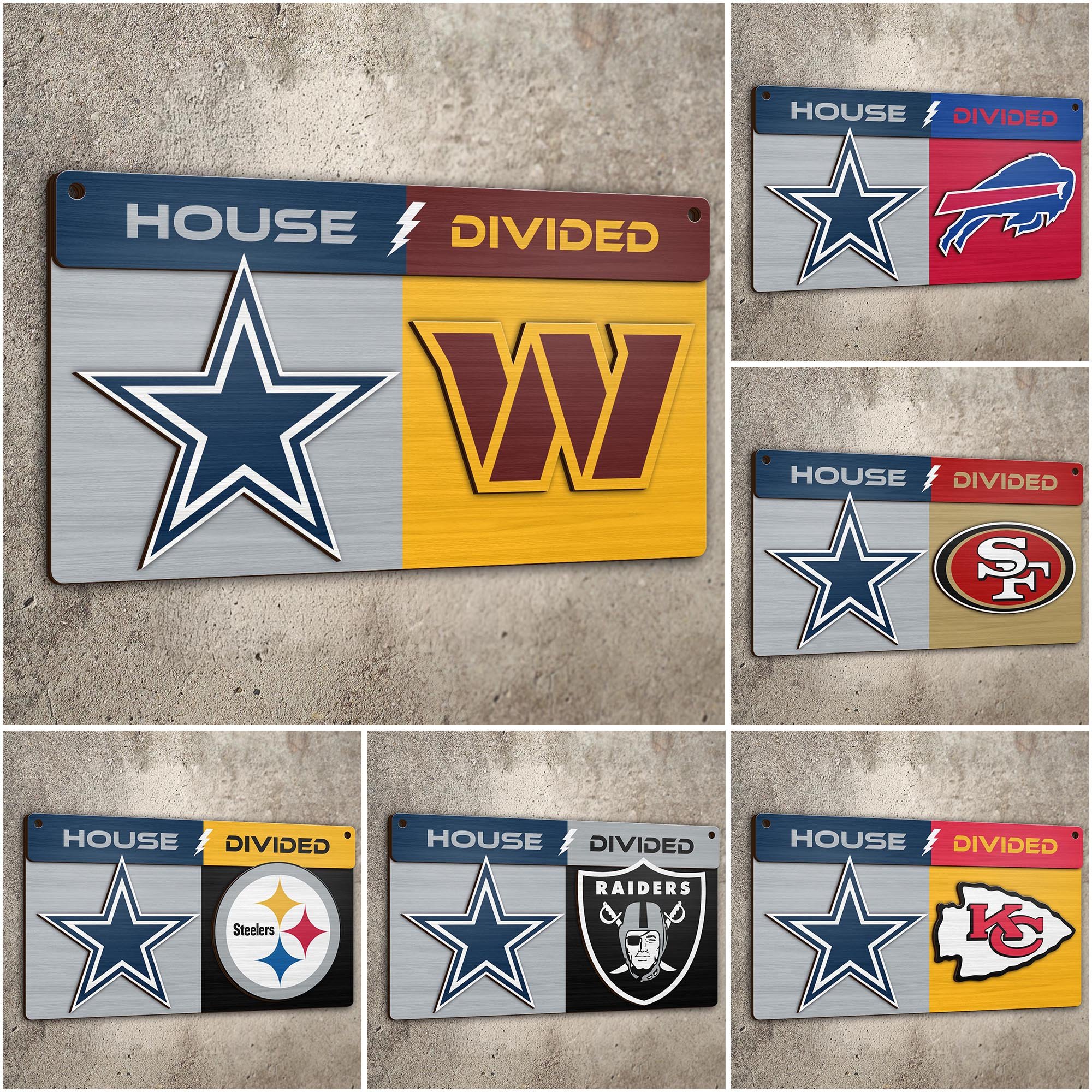 Dallas Cowboys 2 Layers Woodsign Choose Any Team, House Divided Sign, Wall Hangings