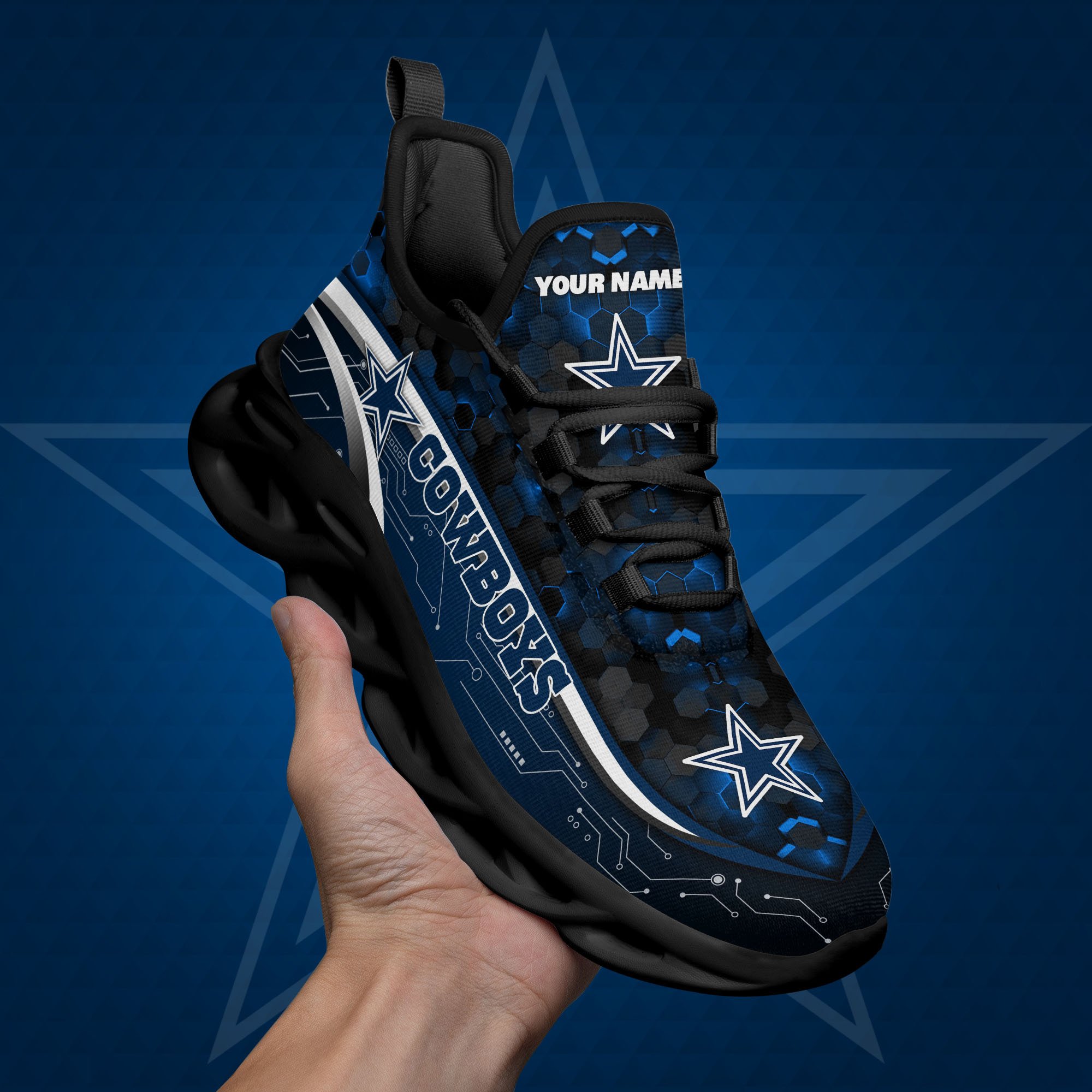 Dallas Cowboys Black Clunky Sneakers Custom Name, Max Soul Shoes, Sport Gifts