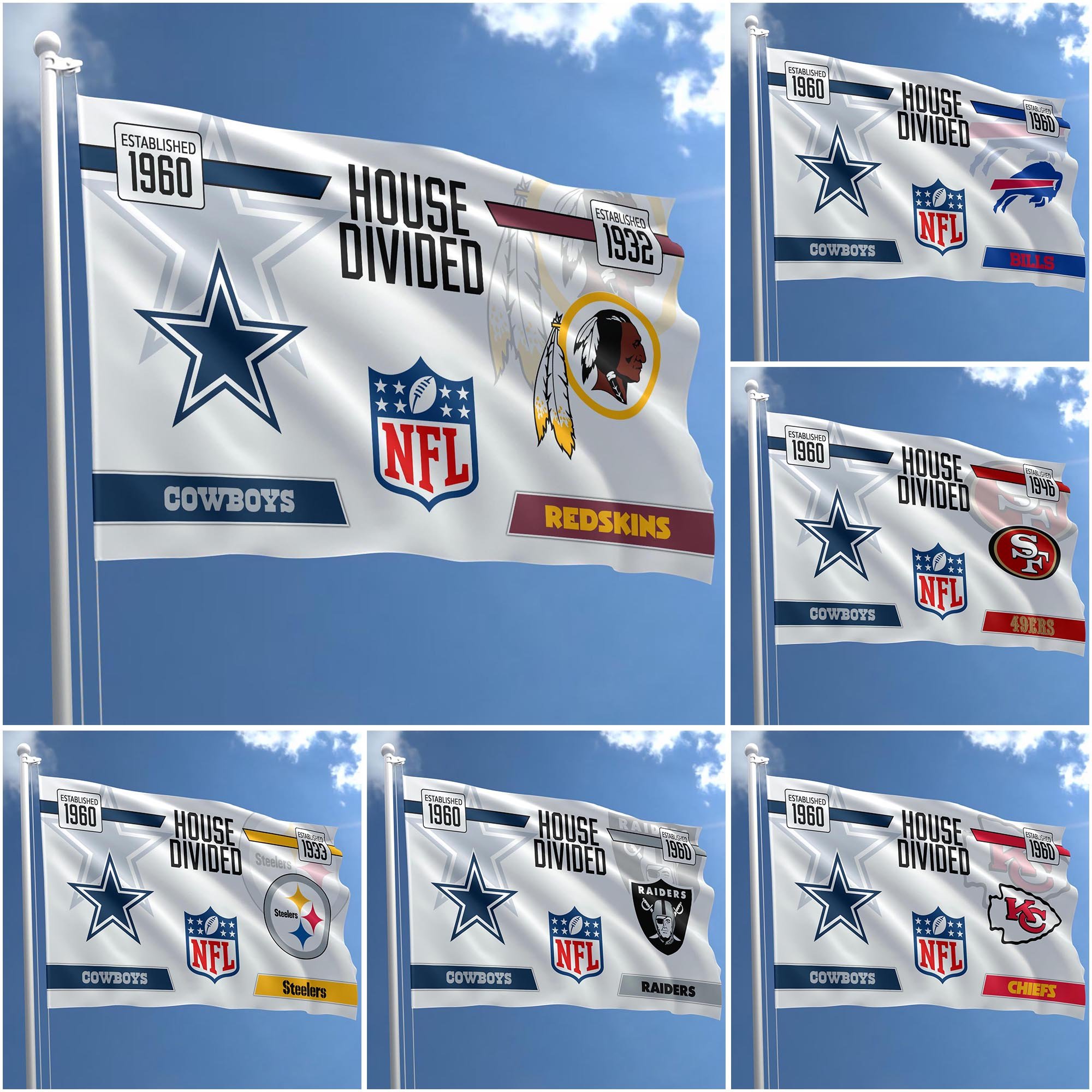 Dallas Cowboys Flag 3X5ft Choose Any Team, House Divided Flag, Home Decors