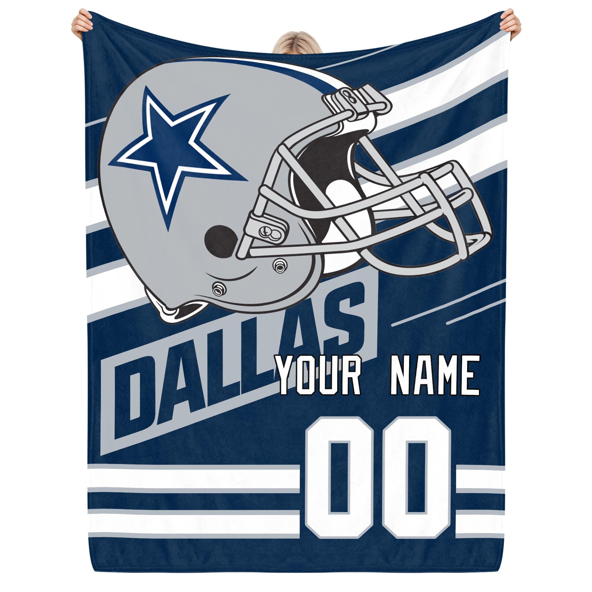 Dallas Cowboys Fleece Blanket Custom Name And Number, Sport Blanket For Fans