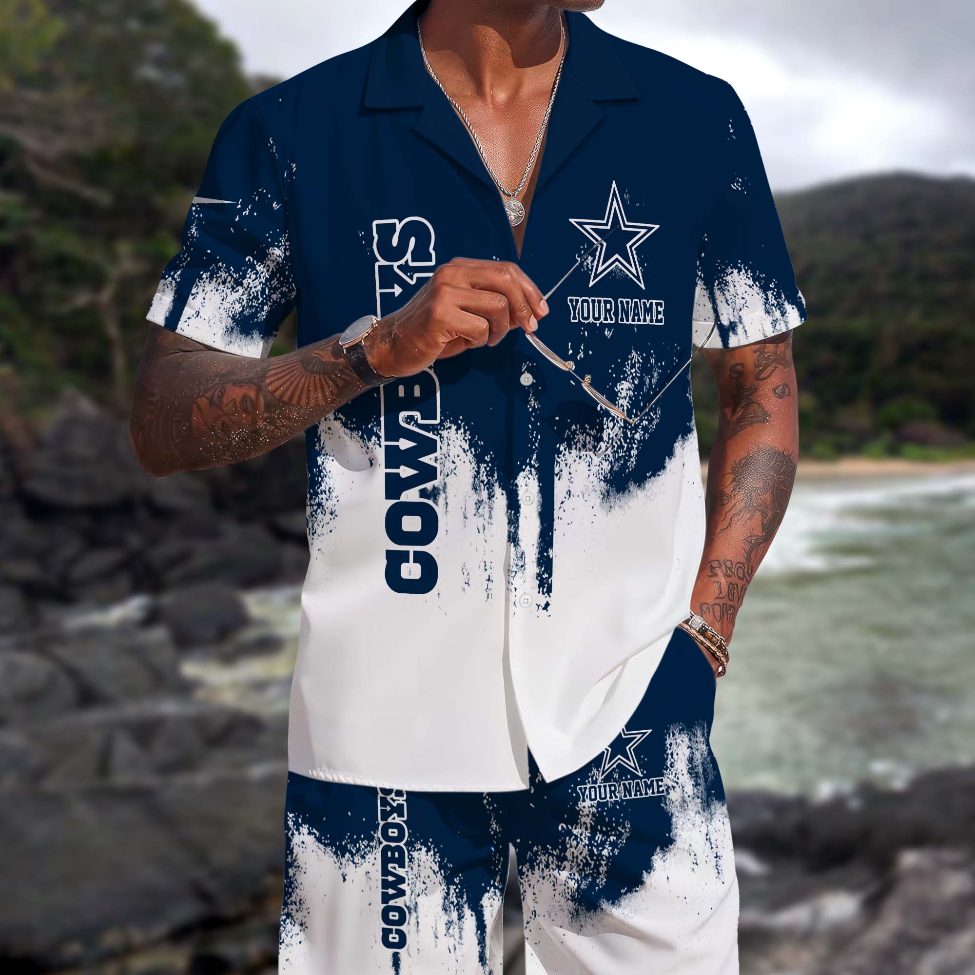 Dallas Cowboys Hawaiian Shorts Set Custom You Name, Sport Shorts, Gifts For Fan