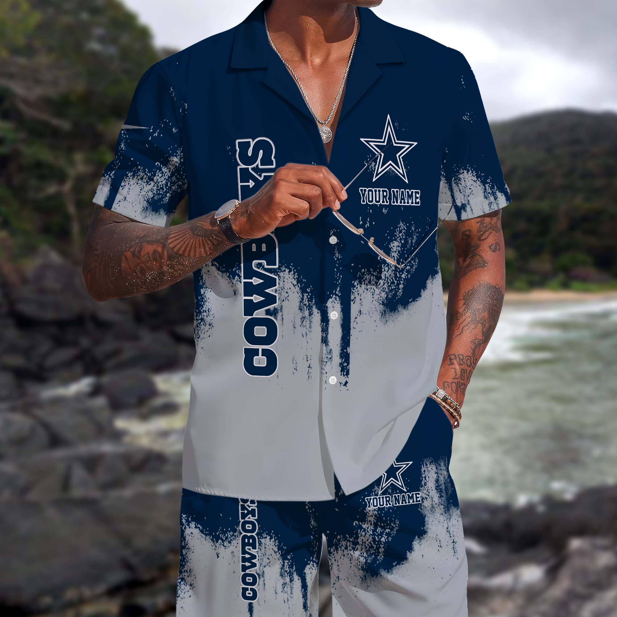 Dallas Cowboys Hawaiian Shorts Set Custom You Name, Sport Shorts, Gifts For Fan