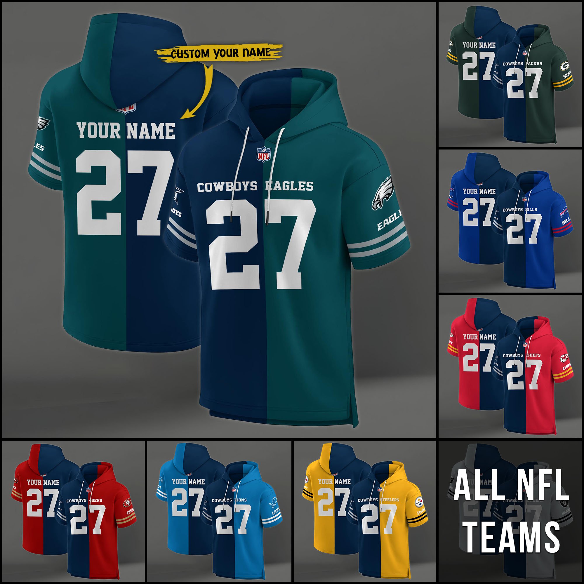 Dallas Cowboys House Divided Hoodie Custom Name, Number And Team, Hoodie For Football Fans