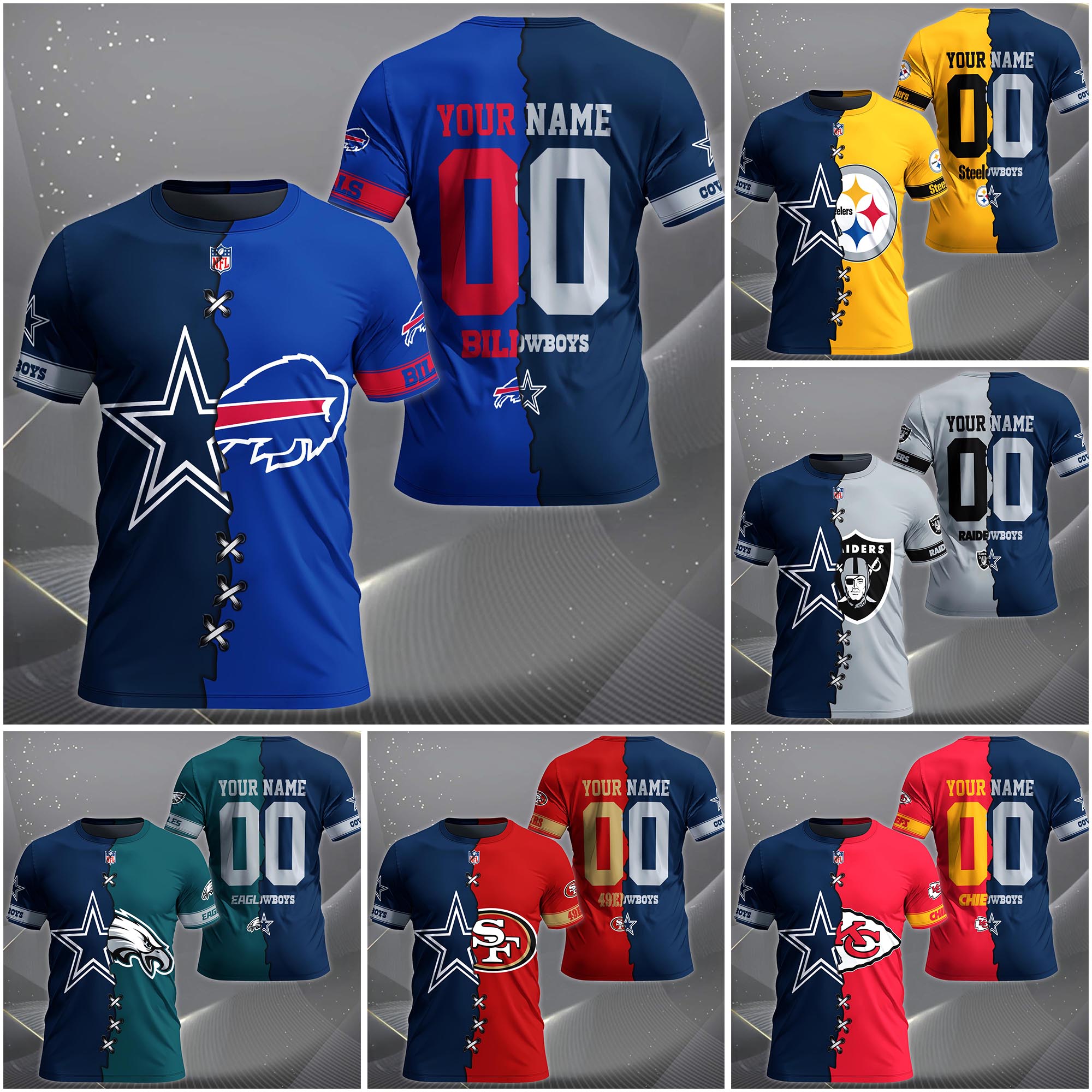 Dallas Cowboys House Divided T-Shirt Custom Name 2025 Version, Number And Team, Sport Shirts For Fan