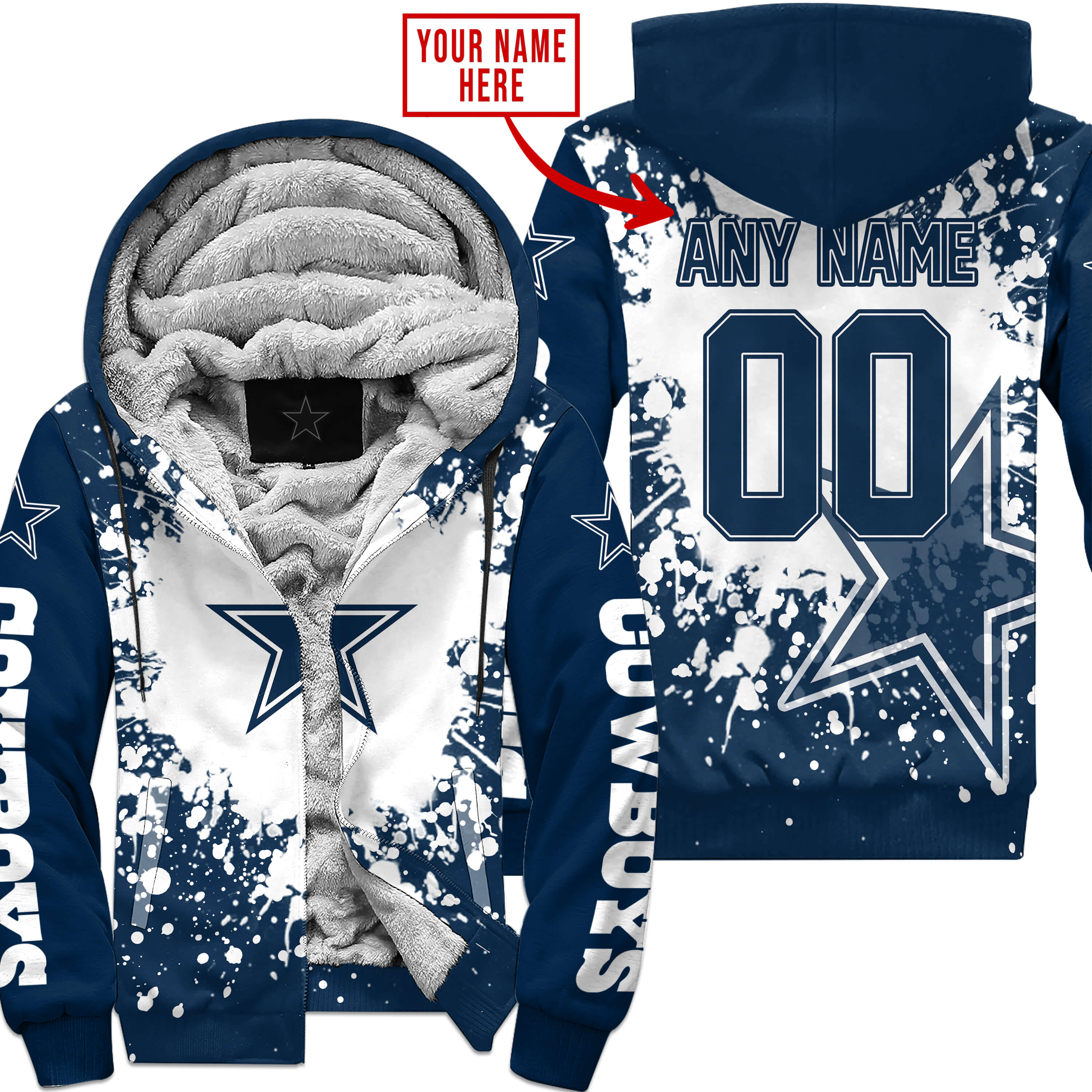 Dallas Cowboys Fleece Hoodie Jacket 2025 Versions Custom Your Name And Number, Sport Jacket, Football Fan Gift 