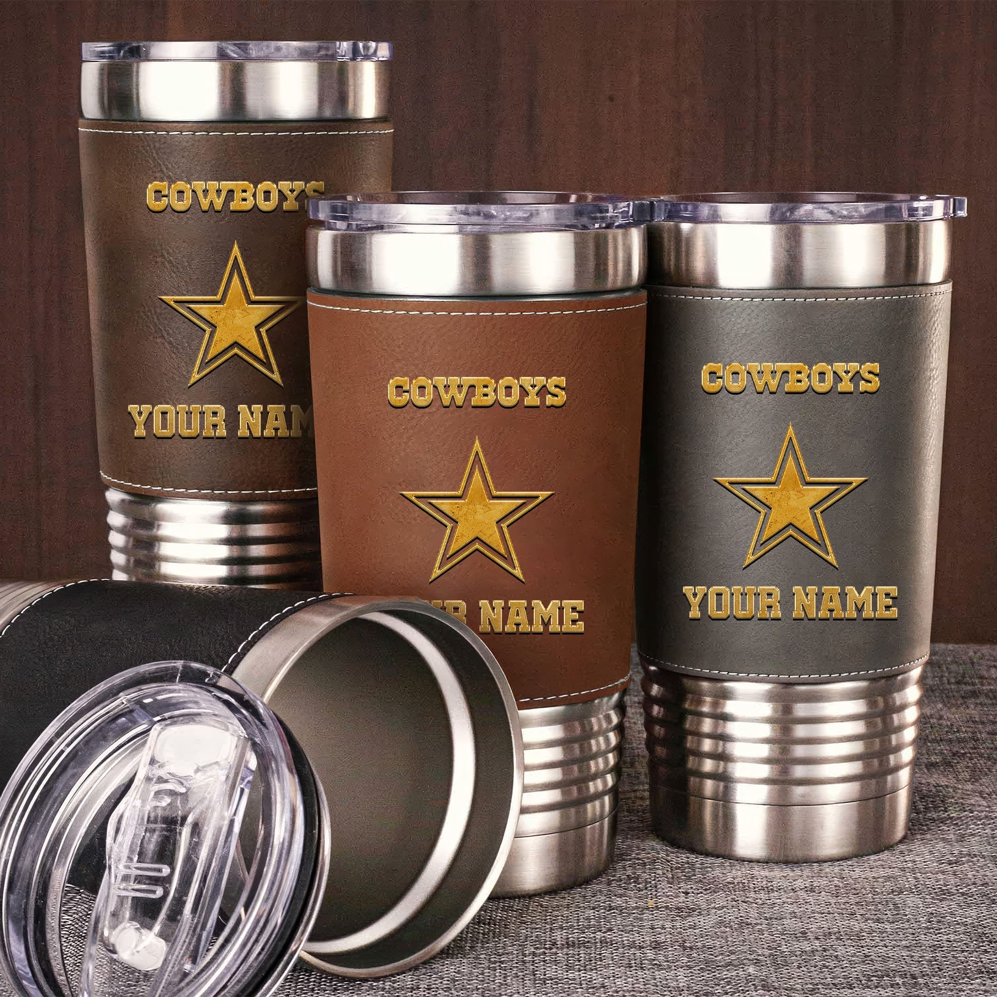 Dallas Cowboys Leather Tumbler Custom Your Name, Sport Gift For Fans, Fathers Day Gifts 