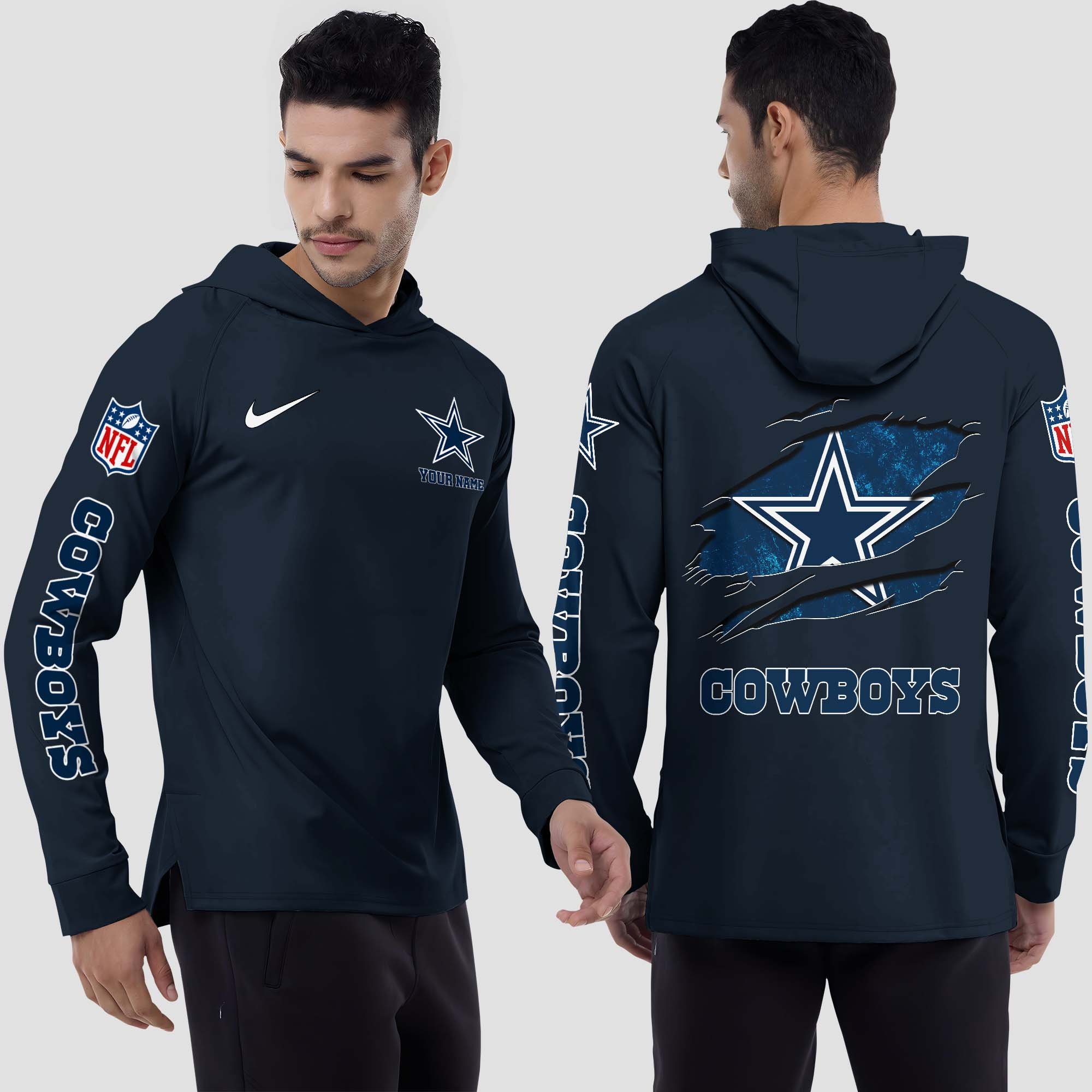 Dallas Cowboys Split Hem Hoodie Custom Your Name, Sport Hoodie, Sport Gifts For Fan