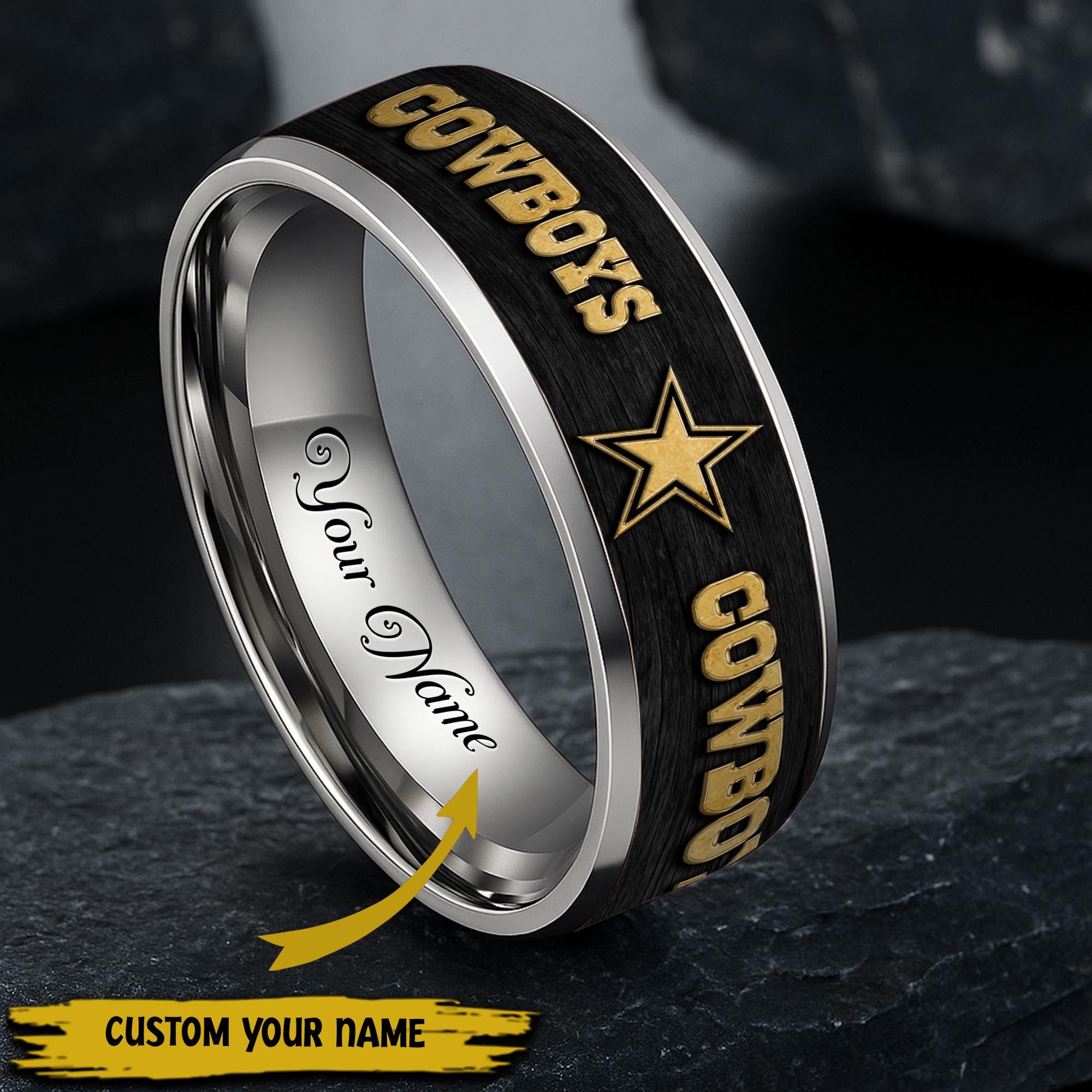 Dallas Cowboys Stainless Steel Rings Comes With Box Custom Your Name 2025 Versions, Gifts For Fan