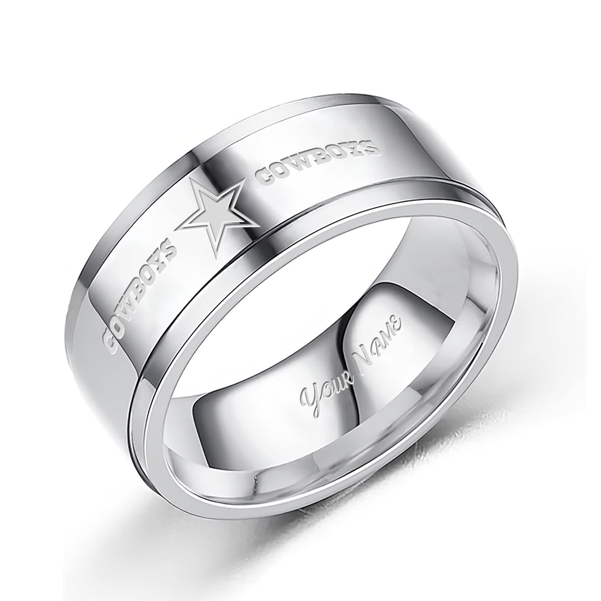 Dallas Cowboys Stainless Steel Rings Comes With Box Custom Your Name 2025 Versions, Gifts For Fan