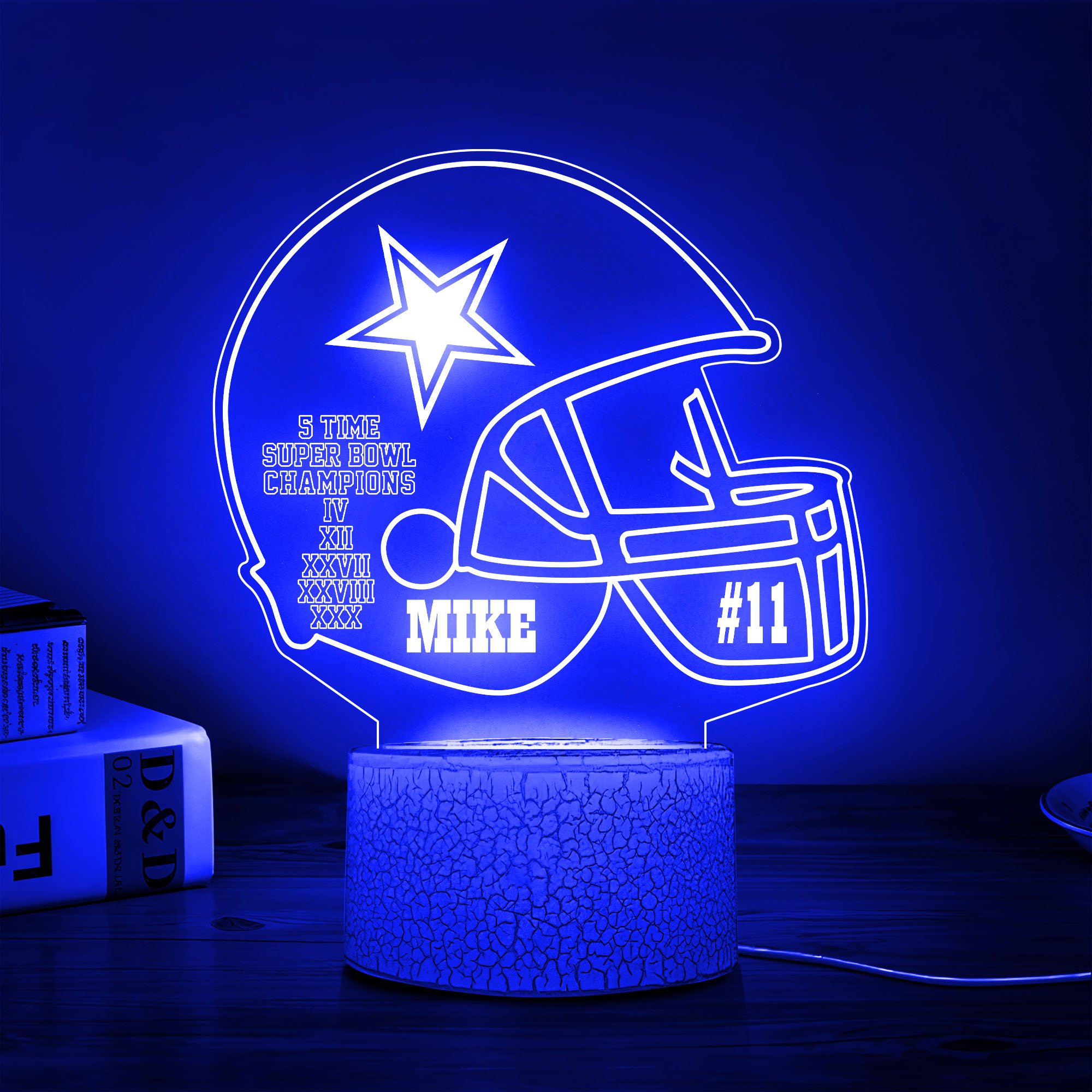 Dallas Cowboys Team 3D Led Lamp Custom Number And Name, Led Lamp For Sport Fans 