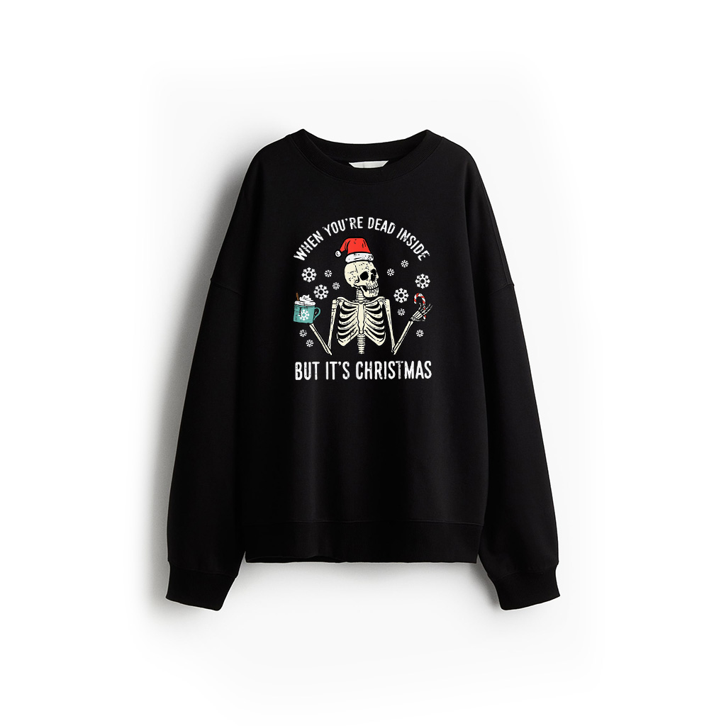 Dead Inside But Its Christmas Skeleton Coffee Xmas Sweatshirt