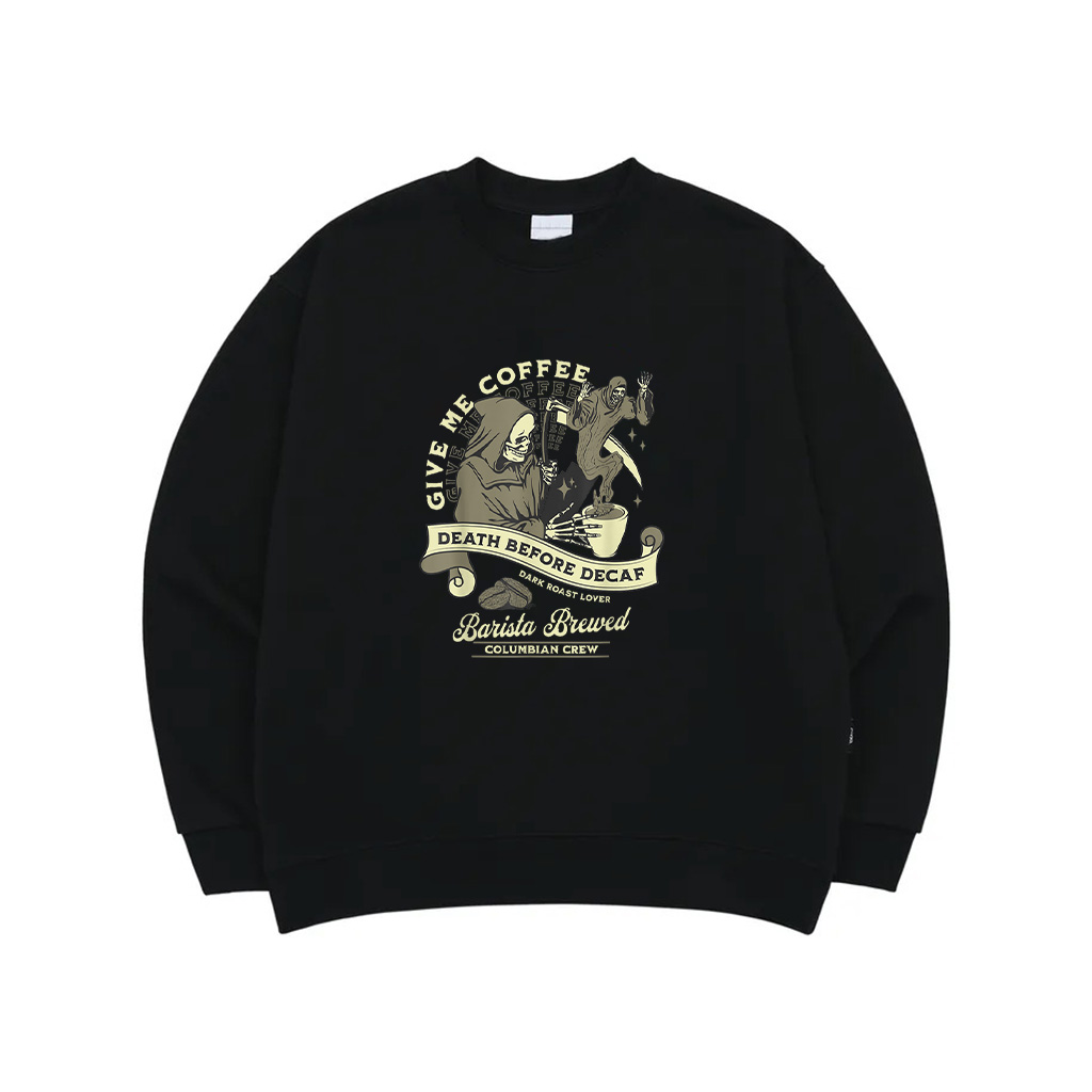 Death Before Decaf Funny Coffee Reaper Vintage Sweatshirt