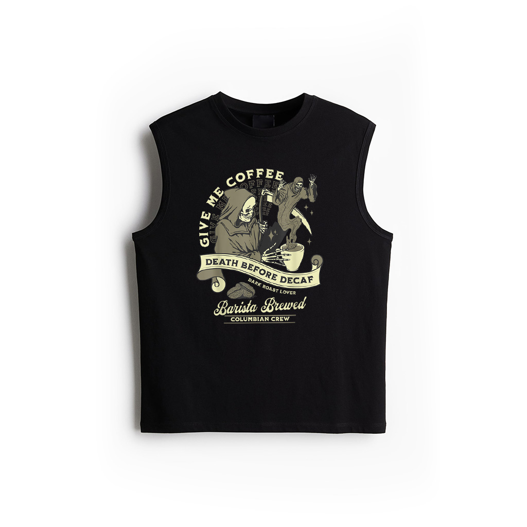 Death Before Decaf Funny Coffee Reaper Vintage Tank Top