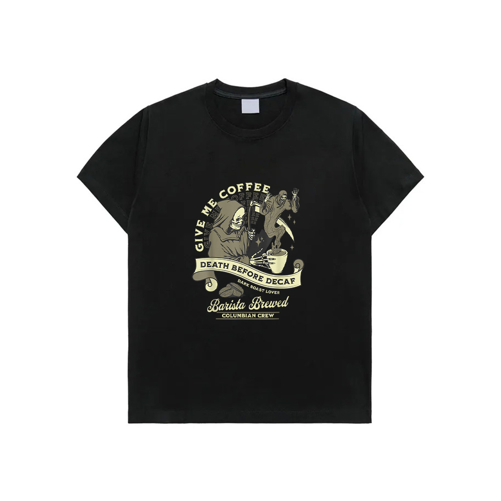 Death Before Decaf Funny Coffee Reaper Vintage T-Shirt