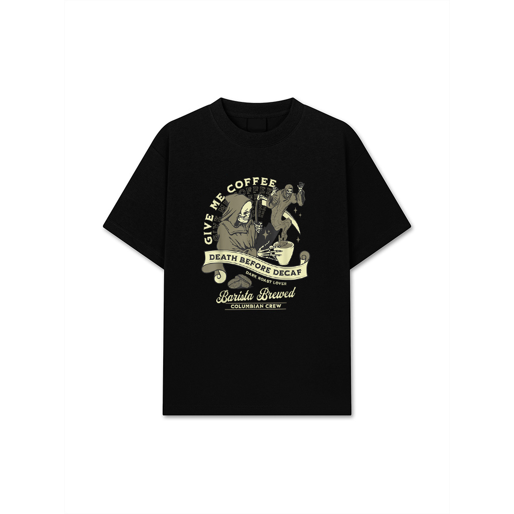 Death Before Decaf Funny Coffee Reaper Vintage T-Shirt