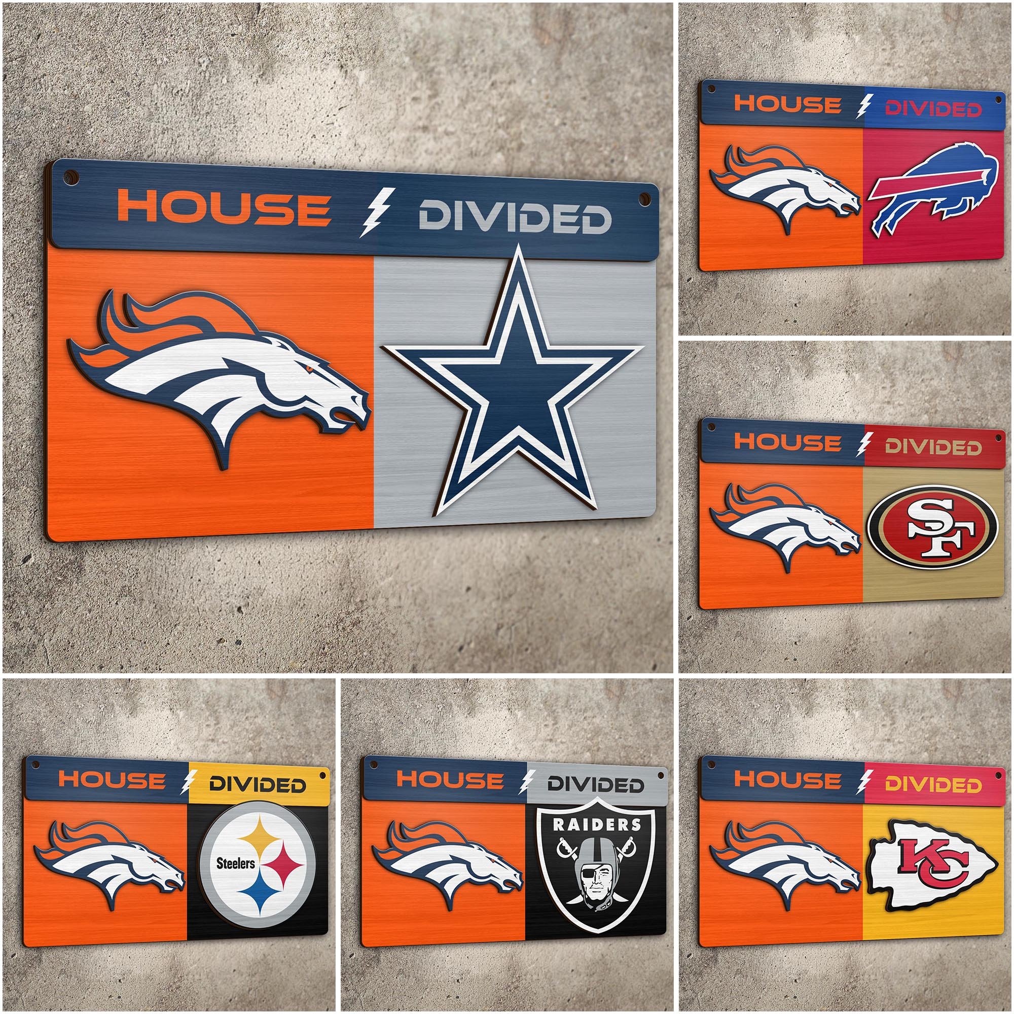 Denver Broncos 2 Layers Woodsign Choose Any Team, House Divided Sign, Wall Hangings