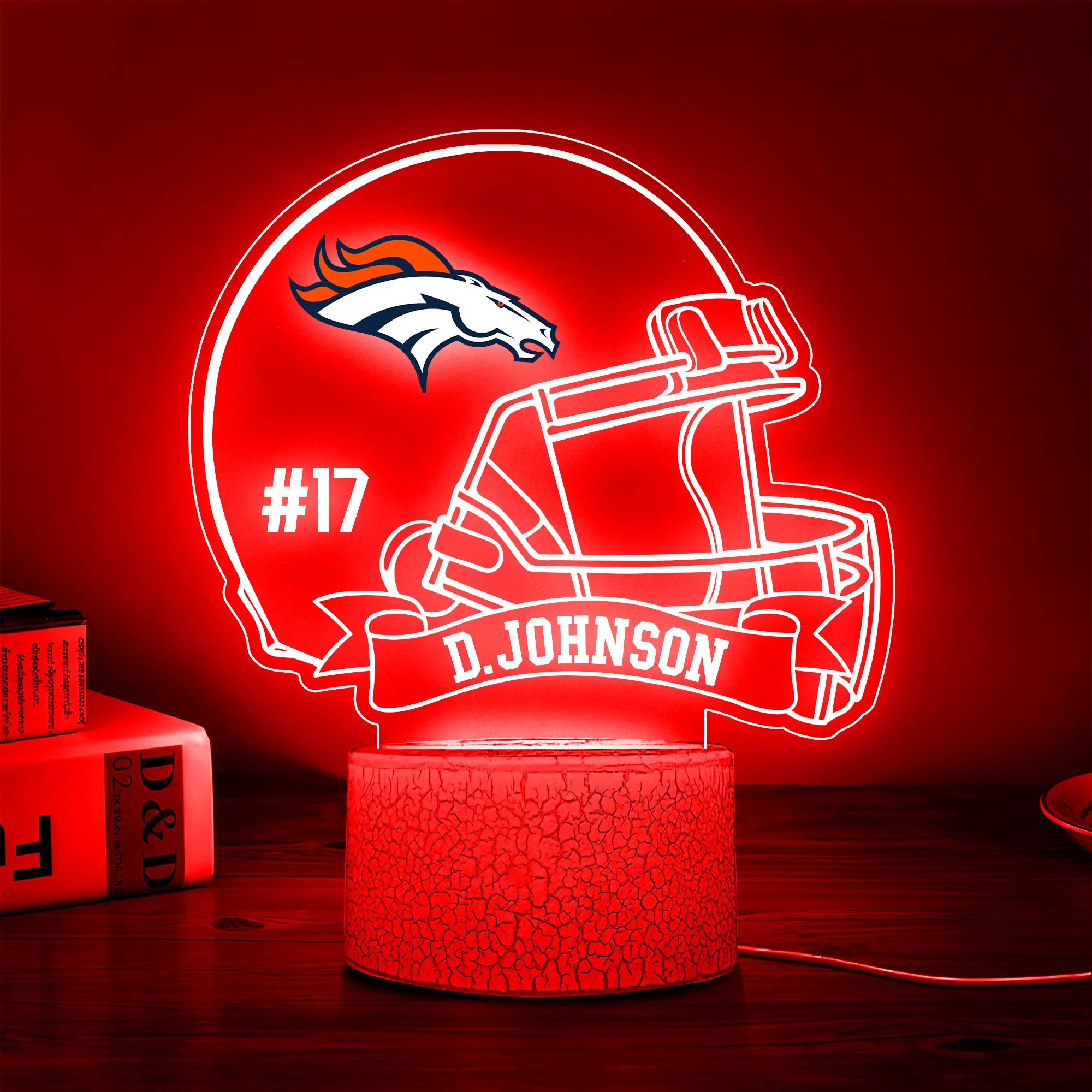 Denver Broncos 3D Led Lamp Custom Name And Number, Sport Lamp, Home Decor 