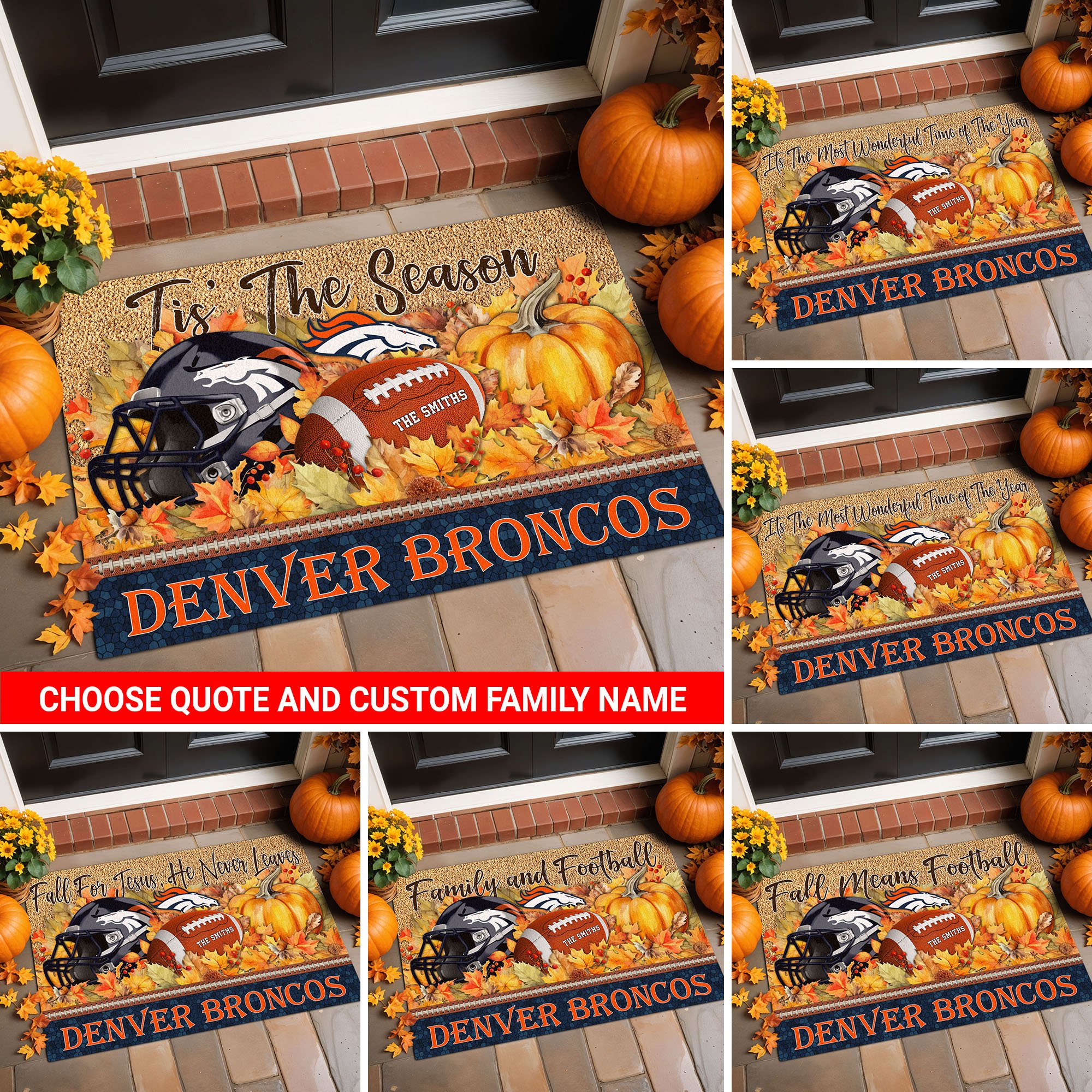Denver Broncos Doormat Custom Your Family Name And Choose Your Quotes, Sport Doormat, Sport Gifts For Fan