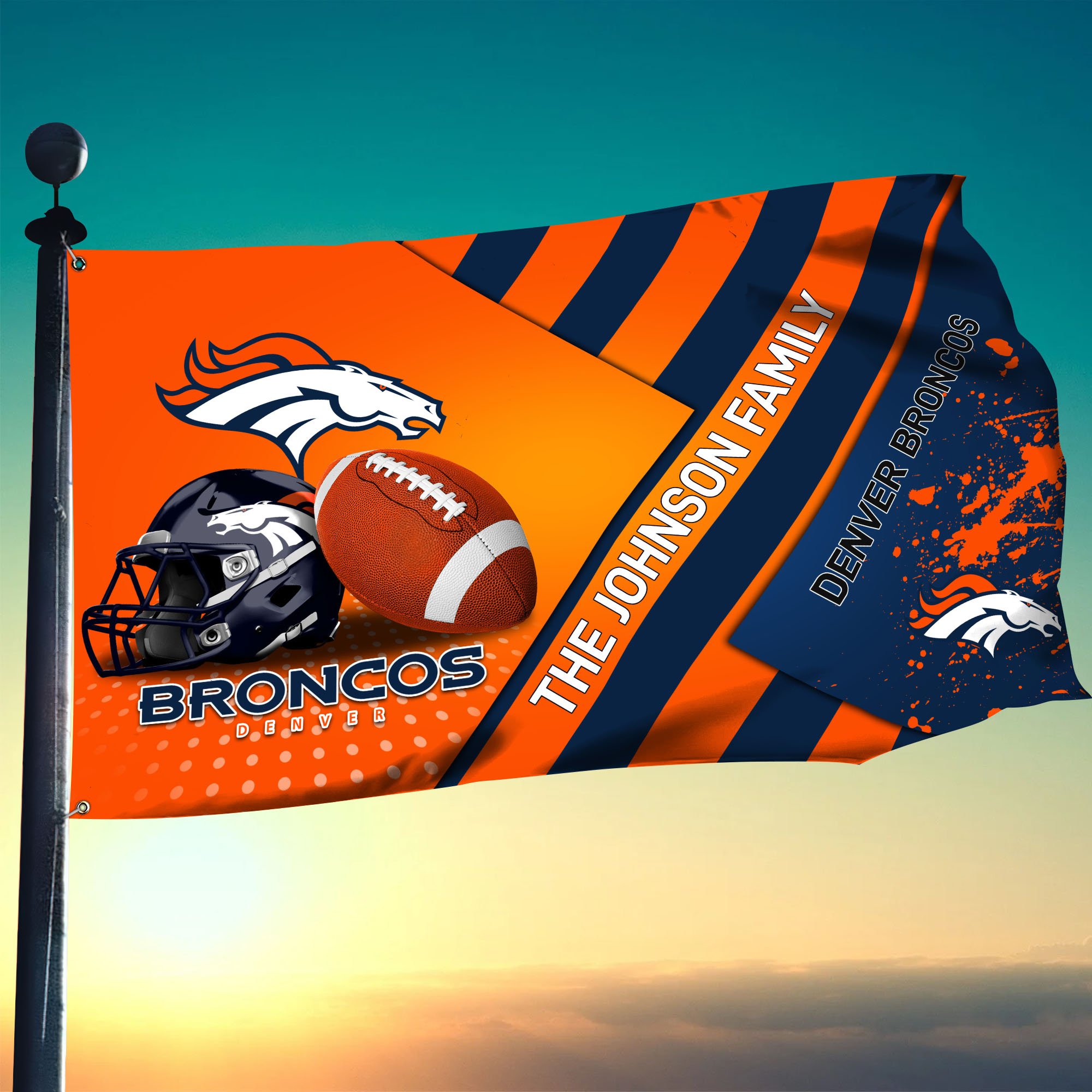 Denver Broncos Flag 3X5ft 4X6ft Custom Your Family Name, Sport Team Flag, Sport Gifts